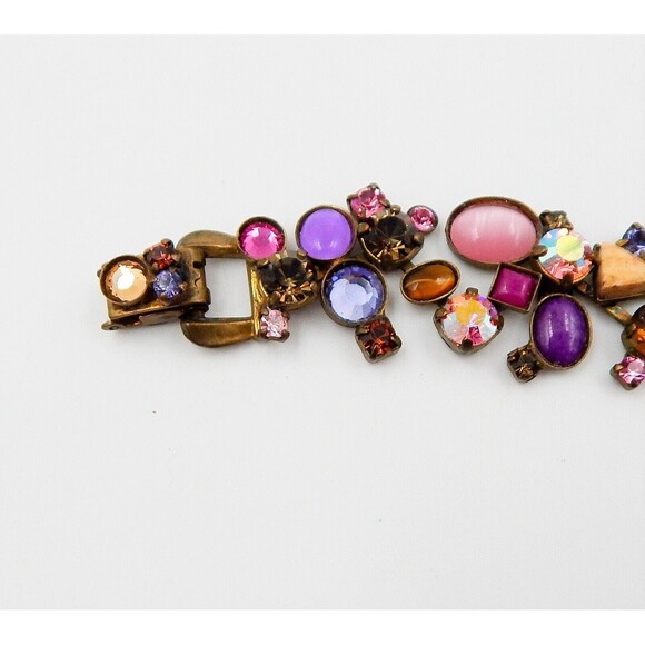 Sorrelli Multi Crystal Pink Shades Colored Stones Bracelet Antiqued Brass Tone - Picture 4 of 11
